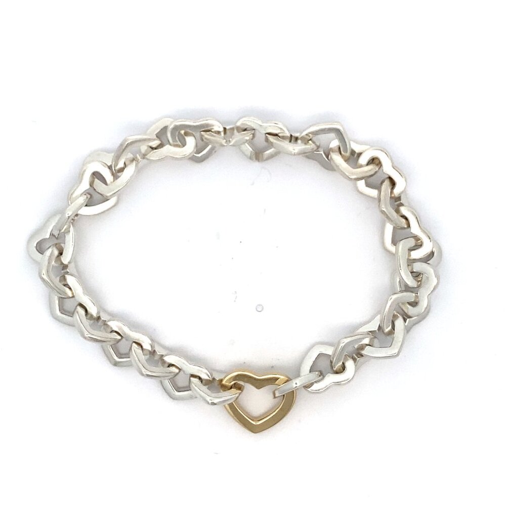 Tiffany & Co Sterling/18K Heart Link Bracelet - 8"